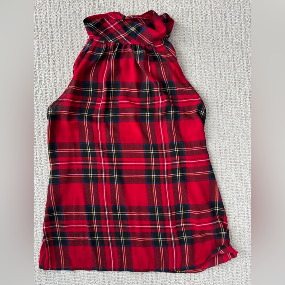 J Crew Factory Tartan Tie Neck Tank Top